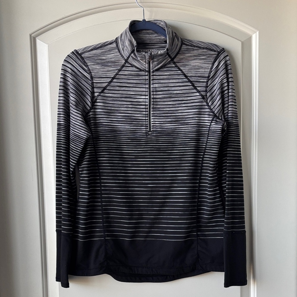 Kirkland Signature Striped 1/4 Zip- Women’s M- Black & Gray